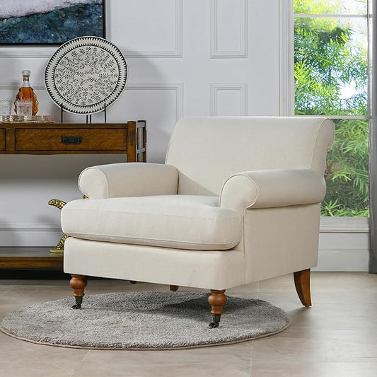 Jennifer Taylor Home Alana Lawson Accent Arm Chair Metal Casters, Light Beige Linen