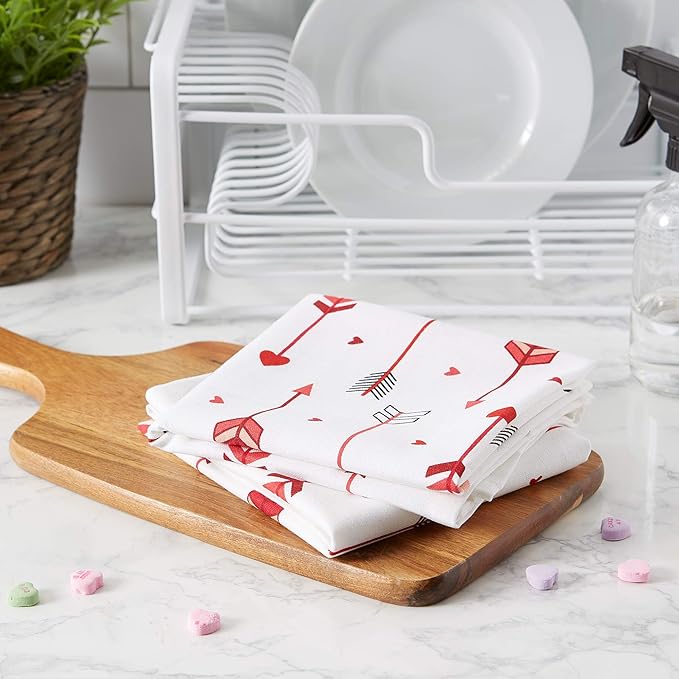 DII Valentine Kitchen Towels Set of 3 Arrow Collage 18x28 Dish Towels