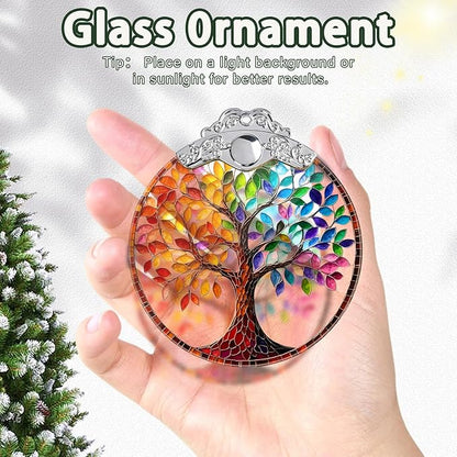 Tree of Life Ornaments for Christmas Tree, Stained Glass Christmas Ornaments and Xmas Tree Decorations