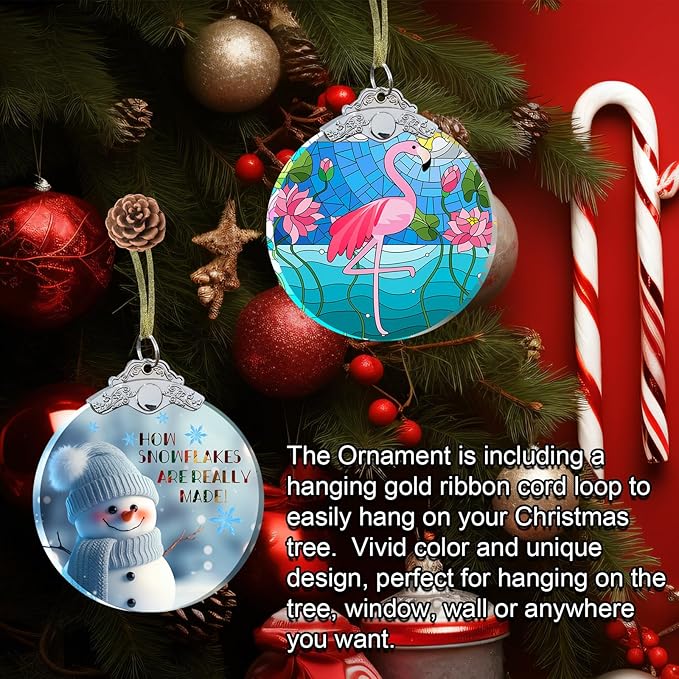 Flamingo Christmas Ornaments - Flamingo Gifts for Women Men - Flamingo Christmas Tree Decorations - Flamingo Gift Ideas Crystal Glass 3" - Xmas Gifts for Flamingo Lovers