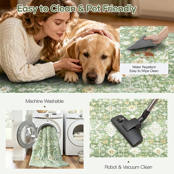 Lofus 5x7 Area Rug for Living Room, Light Green Washable Area Rugs with Non-Slip Backing,Soft Boho Carpets for Bedroom Dining Room Home Office Indoor Nursery