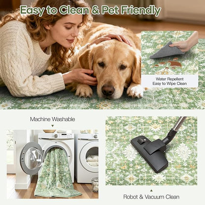 Lofus 5x7 Area Rug for Living Room, Light Green Washable Area Rugs with Non-Slip Backing,Soft Boho Carpets for Bedroom Dining Room Home Office Indoor Nursery