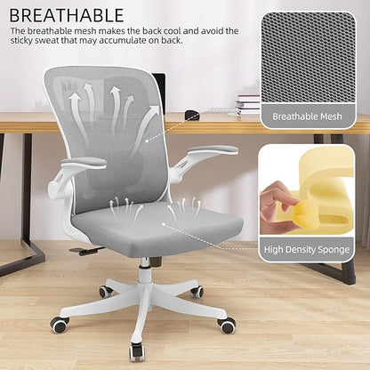 Ergonomic Office Chair, High-Back Mesh Desk Chair with Adjustable Height, Lumbar Support, Flip-Up Armrests,headrest，and Swivel Rolling Design for Home and Office Use