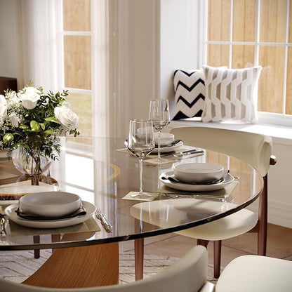 POVISON Round Dining Table for 6, 59" Glass Tabletop Dining Table with Bronze Carbon Steel Pedestal, Modern Dining Room Table for Kitchen, Living Room (Table Only)