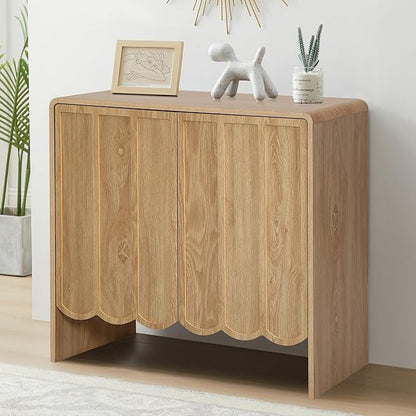 ORRD Accent Sideboard Buffet Cabinet, Storage Cabinets with 2 Doors, Farmhouse Wood Cabinet with Adjustable Shelves and Wave Panel for Living Room, Dining Room, Entry - Natural