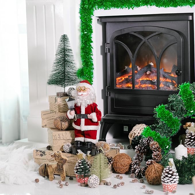 CANREVEL 4 Pieces 26.2 Ft Christmas Garland Metallic Shiny Twist Tinsel Garland Hanging Decorations for Christmas Tree, Mantle, Stairs Railing Decorations - Green