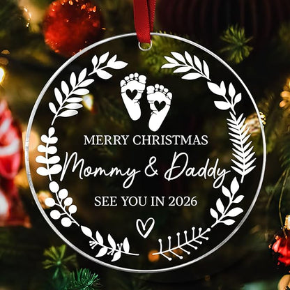 Merry Christmas Mommy & Daddy 2026 Ornament - Expecting Baby Ornament Xmas Gifts - Pregnancy Announcement for Husband, Grandparents, Family, Aunt - Expecting Parents to Be Unique Gifts