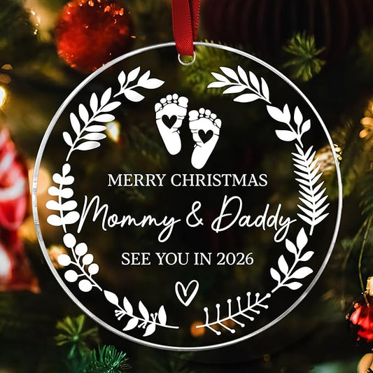 Merry Christmas Mommy & Daddy 2026 Ornament - Expecting Baby Ornament Xmas Gifts - Pregnancy Announcement for Husband, Grandparents, Family, Aunt - Expecting Parents to Be Unique Gifts