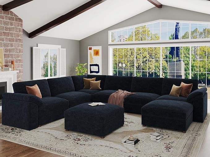 EASE MOOSE Oversized Sectional Modular Sofa,Oversized U Shape Sectional Couch Wide Deep seat Sofa,FSC Certified Chenille Modular,Blue