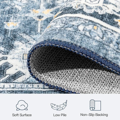 Lofus 9x12 Area Rug for Living Room,Blue Washable Area Rugs with Non-Slip Backing,Soft Boho Carpets for Bedroom Dining Room Home Office Indoor Nursery