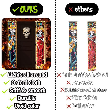 Halloween Decorations Dia De Los Muertos Lighted Porch Sign Banners Halloween Decor Mexico Day of The Dead Porch Signs Banner Indoor Outdoor Wall Door Party Decor Decoration