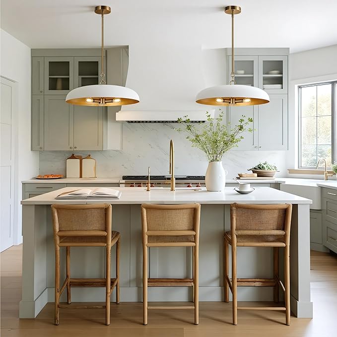 LamQee 20 Inch Oversized Large Pendant Lights, 3-Lights White and Gold Dome Chandelier, Mid Century Modern Metal Pendant Lighting Fixture Ceiling Hanging for Kitchen Island Dining Room Over Table Bar