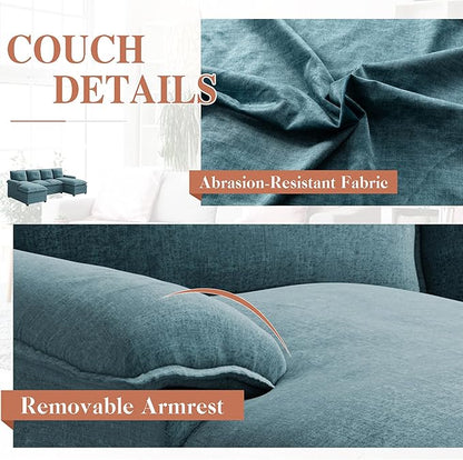 Meilocar U Shaped Sectional Sofa 110" 4 Seat Large Cloud Couch with Wide Chaise Double Cushions, Striped Blue