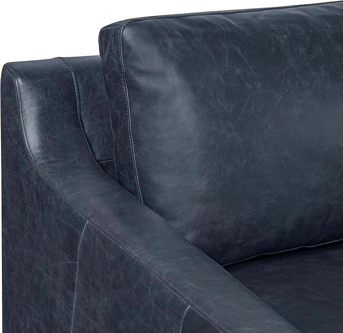 POLY & BARK Sorrento Leather Couch - 86 Inch Sofa - Full-Grain Leather Sofa for Living Room with Feather Down Topper - Living Room Couch - Pure Aniline Vintage Italian Leather in Nightfall Blue