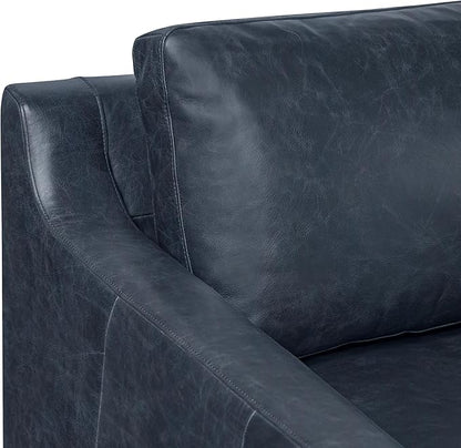 POLY & BARK Sorrento Leather Couch - 86 Inch Sofa - Full-Grain Leather Sofa for Living Room with Feather Down Topper - Living Room Couch - Pure Aniline Vintage Italian Leather in Nightfall Blue