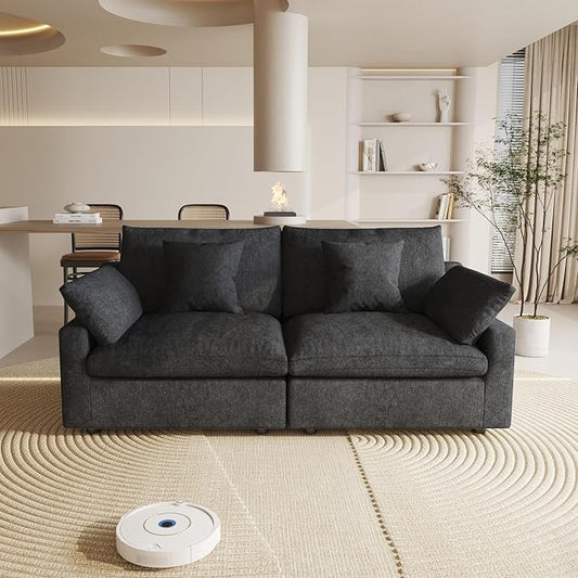 Cloud Couch Modular Sectional Sofa,82.68" Oversized LoveSofa, Down Filled Convertible Wide Seater for Living Room Set, Covers Washable&Replaceable,Black