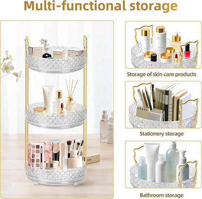 360 Rotating Makeup Organizer for Vanity, Adjustable Perfume Organizer for Dresser, Multi-Function Spinning Cosmetics Skincare Storage for Bedroom, Dresser, Countertop, Clear