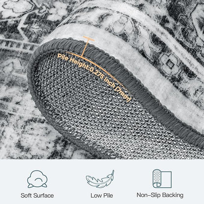 Lofus 6x9 Area Rug for Living Room,Grey Washable Area Rugs with Non-Slip Backing,Soft Neutral Carpets for Bedroom Dining Room Home Office Indoor Nursery