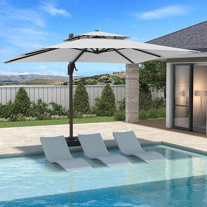 10 X 13 FT Cantilever Patio Umbrella with Base Included Outdoor Heavy Duty Double Top Windproof Rectangle Offset Umbrellas with 360-degree Rotation for Pool Deck Backyard, Foggy Grey
