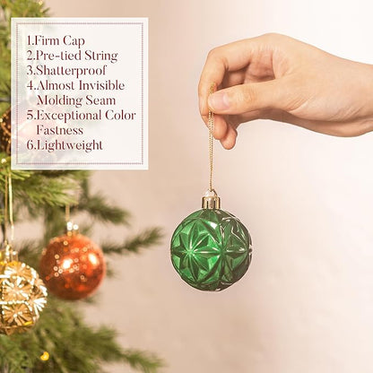 Valery Madelyn Ornaments for Christmas Trees, 9ct 2.36 Inches Red Green and Gold Shatterproof Christmas Tree Decorations, Luxury Hanging Ball Ornaments for Xmas Holiday Party Decor