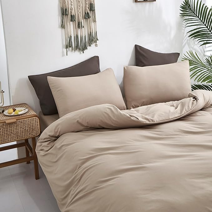 CLOTHKNOW Khaki Full Size Comforter Sets Taupe Bedding Comforter Sets Soft Tan Comforter Beige Coffee Comforter with 2 x Pillow Cases