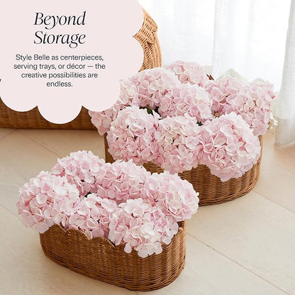 BEBE BASK Premium Scalloped Basket Set Of 2 - Scallop Basket - 16 x 10 x 7 Inch - Hand-Woven Elegant Wicker With Scalloped Edge - Nursery Storage (Mocca)