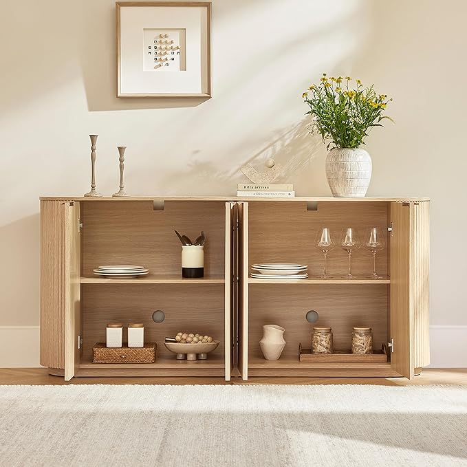 CHITA 70" Sideboard Buffet Cabinet with Storage, Living Room Accent Cabinet with Doors and Adjustable Shelves, for Bar, Kitchen, Oak