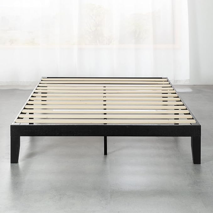 Mellow Naturalista Classic 12 Inch Solid Wood Platform Bed with Wooden Slats, King, Black