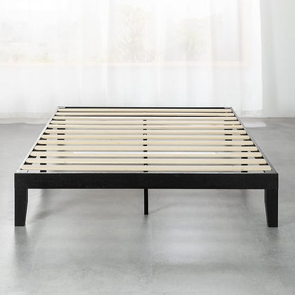 Mellow Naturalista Classic 12 Inch Solid Wood Platform Bed Frame with Wooden Slats, Queen, Black