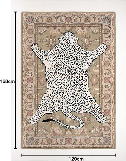 Handmade Leopard Wool Area Rug with Traditional Oushak Motif – Exquisite Animal Print Cheetah Rugs for Living Room, Bedroom | Plush Texture, Vintage Style, Thick & Durable Carpet (Neutral, 10' x 14')