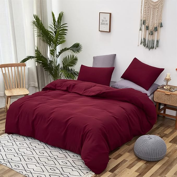 Pureant Burgundy Red Comforter Sets Twin Size Wine Red Bedding Comforters Solid Dark Red Quilts Cotton Women Girls Luxurious Plain Claret Red Comforter Soft Crimson Bedding Noble Bordeaux Red Bed