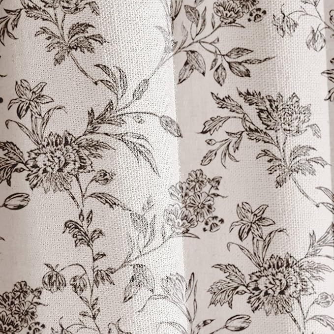 Black Shower Curtain Floral Cotton Linen Cottagecore Shower Curtain for Bathroom 36" W x 72" L