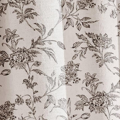 Black Shower Curtain Floral Cotton Linen Cottagecore Shower Curtain for Bathroom 72" W x 75" L