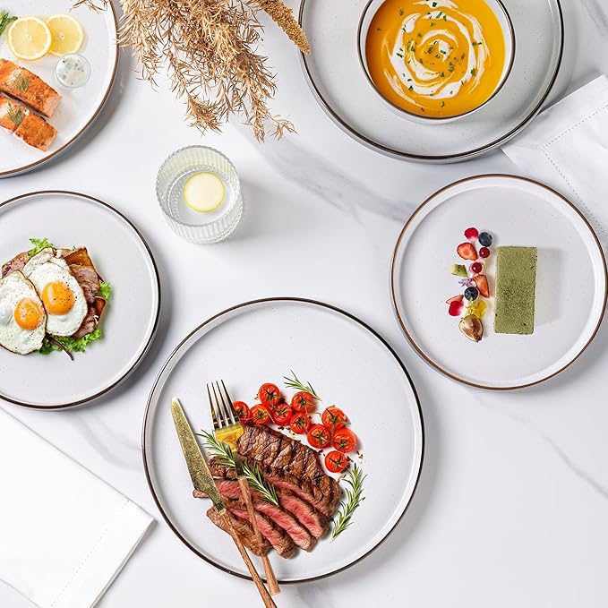 AmorArc Dinnerware Sets of 4, 12 Piece Plates and Bowls Set, Chip and Crack Resistant, Dishwasher & Microwave Safe Ceramic Dishes Set