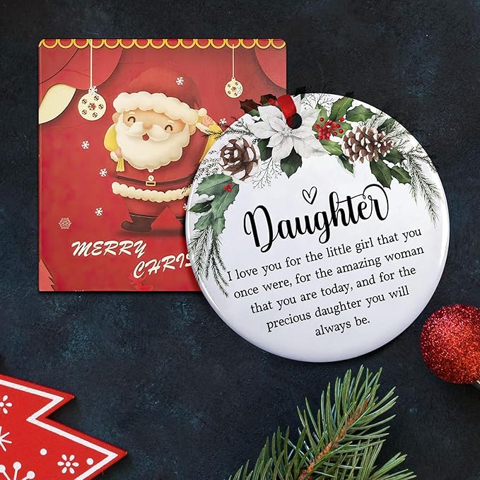 Daughter Christmas Ornaments 2025 - Gift from Parents Dad Mom Ornament for Daughter - Inspirational Gift for Her Girls Holiday Decor - Ceramic Christmas Ornament Hanging Tree