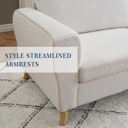 GarveeHome 84" Sofa Couch, Large Loveseat Sofa with Wide Armrests, Deep Seats & Wood Feet, 3 Seater Modern Boucle Sofa, Comfy Couches for Living Room Bathroom Small Spaces, White