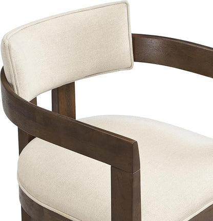 Christopher Knight Home Falcon Fabric Upholstered Dining Chairs Set of 2, Modern Wooden Dining Curved Backrest Kitchen Side Chair, Living Room for Extra Seat, Walnut+Beige