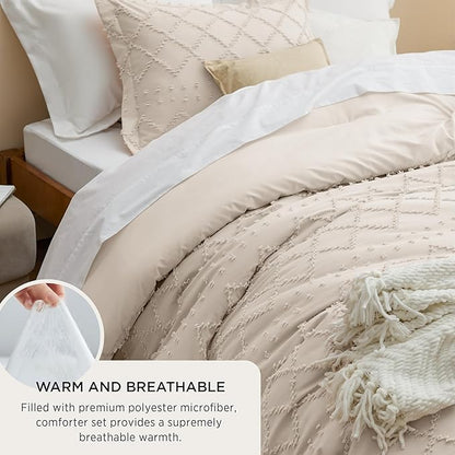 Bedsure California King Comforter Set - Beige Comforter, Boho Tufted Shabby Chic Bedding for Kids, 3 Pieces Vintage Farmhouse Bed Set for All Seasons, Fluffy Soft Bedding with 2 Pillow Shams