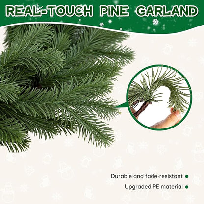 Bluesea 9FT Christmas Norfolk Pine Garland, Real Touch Pine, Faux Greenery Garland for Fireplace,Table, Stairs, Mantle, Window,Indoor Outdoor,Home,Holiday Decor（1 Pcs
