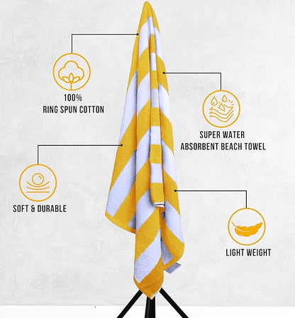 Utopia Towels 4 Pack Cabana Stripe Beach Towel Oversized 100% Ring Spun Cotton Beth Towels Highly Absorbent Quick, Yellow