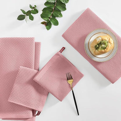 Homaxy 100% Cotton Kitchen Towels and Dishcloths Set, 12 x 12 Inches and 13 x 28 Inches, Set of 10 Bulk Kitchen Towels Set, Ultra Soft Absorbent Dish Cloths for Washing Dishes, Dried Rose