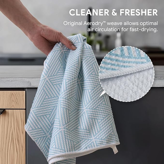 RECYCO Waffle Kitchen Towels Set of 2 Quick Dry Microfiber Sustainable Lightweight Hand Towels Modern Maze 16x28