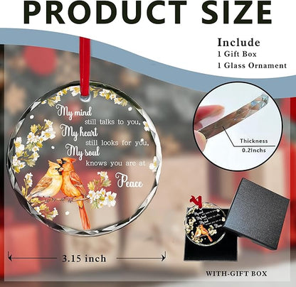 Cardinal Memorial Glass Ornament - “My Mind Still Talks to You” Glass Ornament Keepsake for Loss of Loved One - Remembrance Christmas Hanging Decoration, 3-Inch