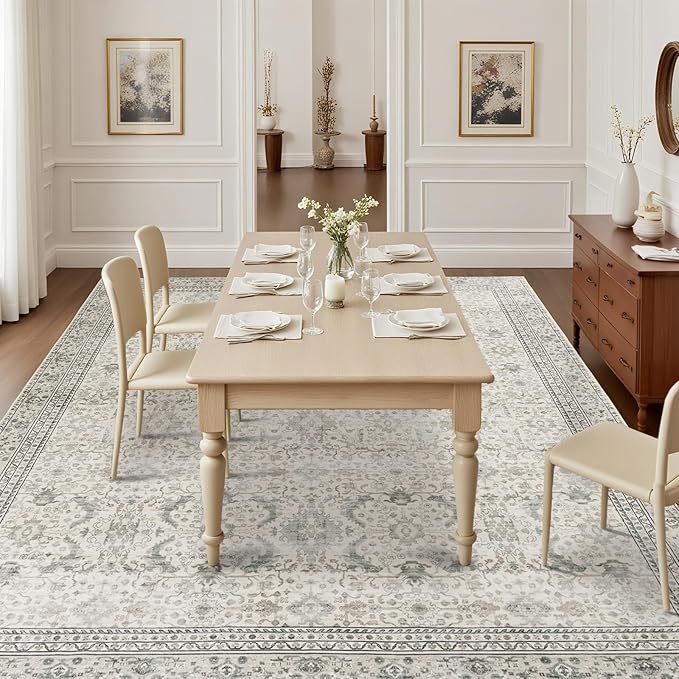 Lofus 9x12 Area Rug for Living Room, White Washable Area Rugs with Non-Slip Backing,Soft Boho Carpets for Bedroom Dining Room Home Office Indoor Nursery