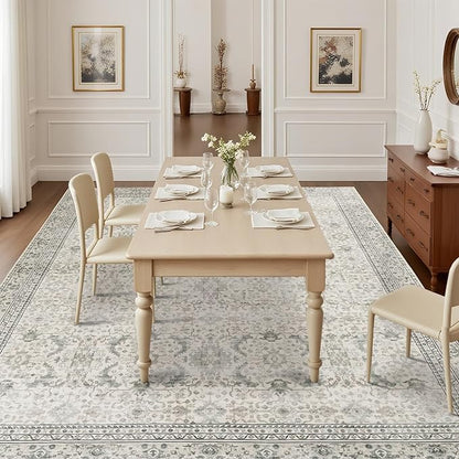 Lofus 9x12 Area Rug for Living Room, White Washable Area Rugs with Non-Slip Backing,Soft Boho Carpets for Bedroom Dining Room Home Office Indoor Nursery