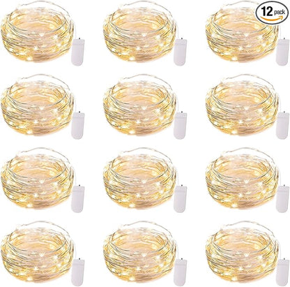 Brightown 12 Pack LED Fairy Lights Battery Operated String Lights - 7ft 20LED Waterproof Silver Wire Firefly Starry Moon Lights for DIY Crafts Wedding Table Centerpieces Party Bedroom Christmas