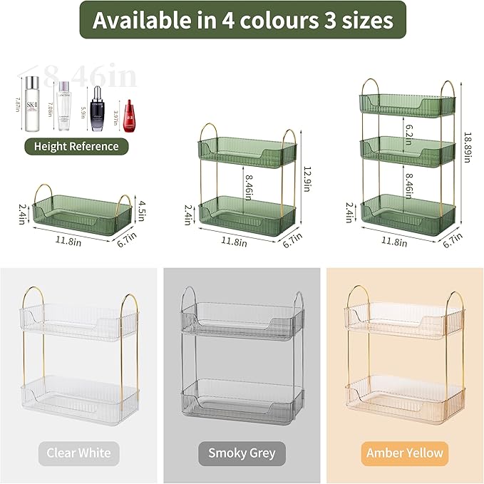 2 Tier Bathroom Organizer Countertop Makeup Perfume Skincare Organizer for Bathroom Dresser Vanity (Green)