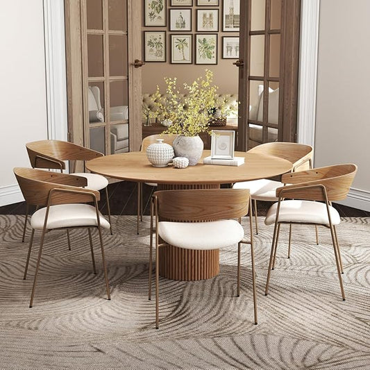 DUOMAY Modern Dining Chairs Set of 6, Linen Fabric Upholstered Curved Back Dining Room Chairs, Open Back Kitchen Chairs with Metal Legs for Kitchen Restaurant Living Dining Room, Brown