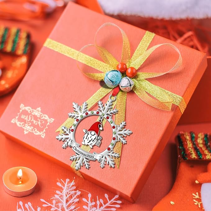 Christmas Gnome Ornament 2025 Shiny Silver Christmas Snowflake Ornaments Funny Holiday Xmas Keepsake Pendant Christmas Tree Hanging Decor Housewarming Gift (2025)