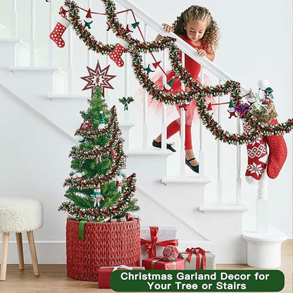 50 Feet Red & Green Metallic Twist Shiny Christmas Tinsel Garland for Tree & Home Decor